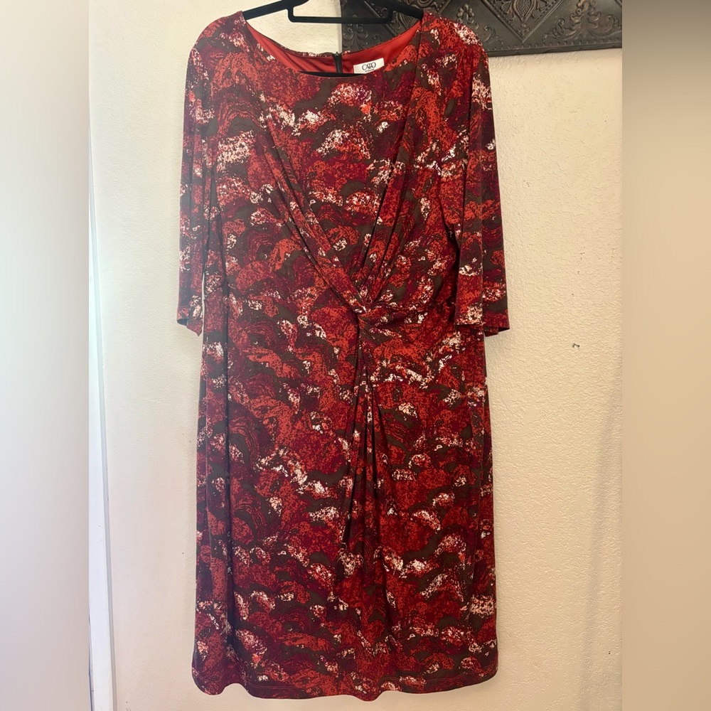 Cato Red and Black Patterned Long Sleeve Dress
